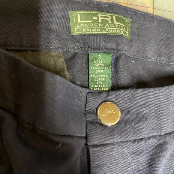 LRL Ralph Lauren Active Pant Ski Inspired Tuxedo Side Stripe Navy Flat Front - Picture 6 of 8